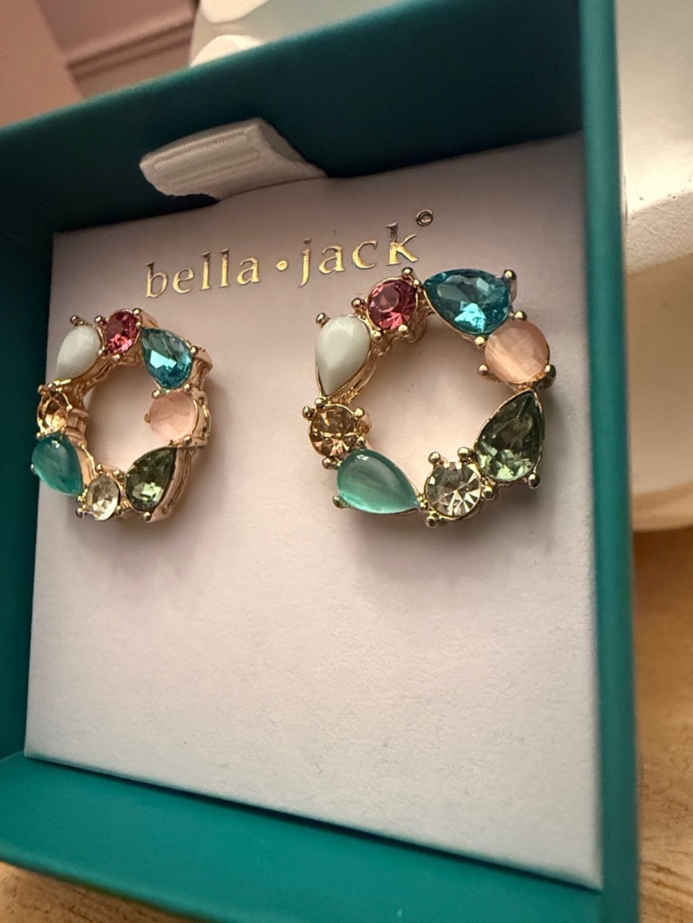 Bella Jack Multi Color Stone Wreath Stud Gold Tone Earrings - Picture 3 of 5